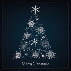 Fototapeta na wymiar Abstract silver Christmas tree with silver Snowflakes. Elegant Christmas card