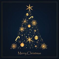 Card Template with Gold Shining Snowflakes. Sparkle light decoration. Bright shiny star design.Elegant
Christmas  - 539382886