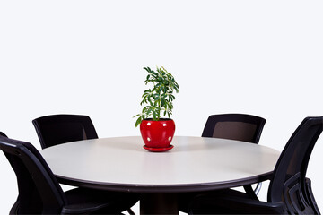 flower pots on a quilted table