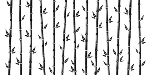 Bamboo background with stalk, branch and leaves. Bamboo grove backdrop design. Vector illustration isolated in flat style on white background.