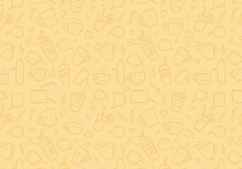 hand drawn doodle of cute mug and cup drink background pattern