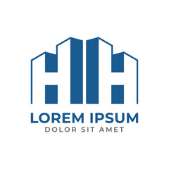 Double H as a building. H and H logo. Construction emblem. Abstract volume logo. Building or construction logo. Vector illustration