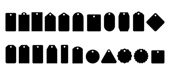 Price tag icons collection.Set of blank black price tags or gift tags . Label icons set. Discount tags.Cardboard.