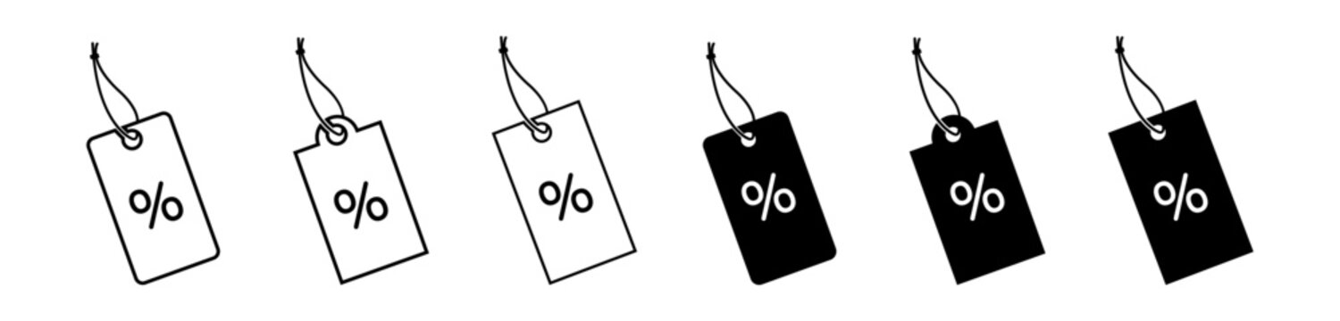 Price tag icons collection.Set of blank white and black price tags or gift tags . Label icons set. Discount tags with a persents.Cardboard.Persentage tag