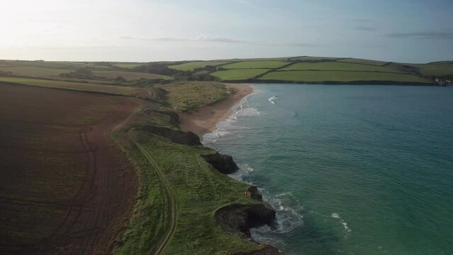 Aerial view of the Hawkers Cove, Cornwall, United Kingdom.
