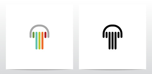 Vertical Lines Headphone Letter Logo Design T