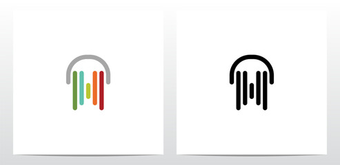 Vertical Lines Headphone Letter Logo Design W