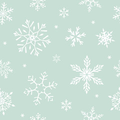 Fototapeta na wymiar Seamless vector pattern with snowflakes. Mint drawn illustration background. For fabrics, wrapping paper, wallpapers.