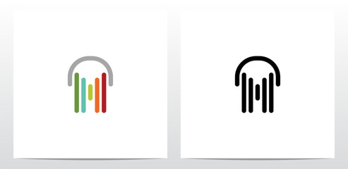 Vertical Lines Headphone Letter Logo Design M