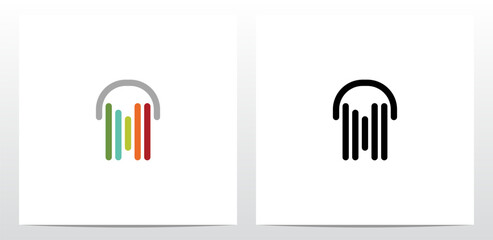 Vertical Lines Headphone Letter Logo Design N