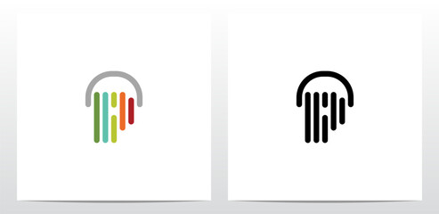Vertical Lines Headphone Letter Logo Design P