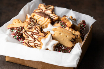Christmas cookies . Different shape butter cookies into the box.Close up