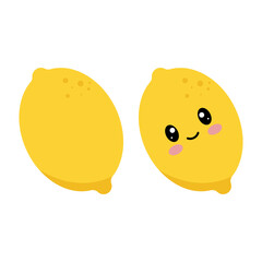 Lemon with kawaii eyes. Flat design vector illustration of lemon on white background. Lemon icon