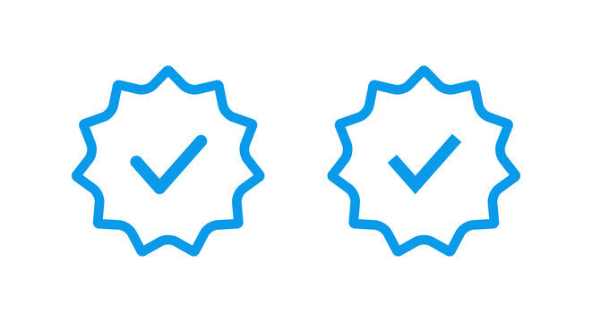 Blue verified badge icon vector in line concept