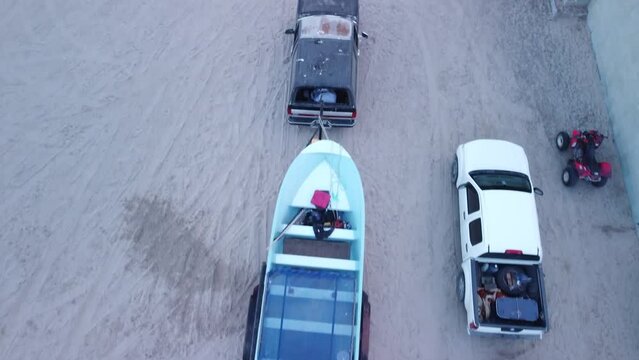 fly over panga on trailer Punta Bufeo