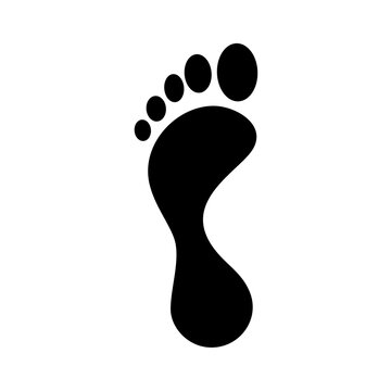 Foot black icon. Soles of feet. Silhouette foot of a man or woman. Template for podiatry. The lower part of the human body. Bare foot. Vector illustration flat design. Isolated on white background.