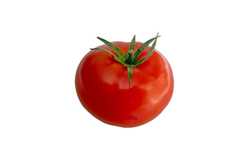 On a white background is a red tomato. Healthy vegetables.