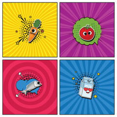 Hand drawn flat trendy cartoon elements collection Grocery