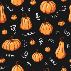 Vector seamless pattern with pumpkins. Cute design for wrappings, textile, wallpaper and backgrounds.