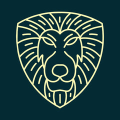 lion head Shield illustration Monoline Vector Logo, king animal vintage badge, creative emblem Design For Tshirt