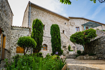 Fototapeta premium The narrow cobblestone street of the medieval village of Balazuc in the South of France (Ardeche)