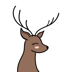 Reindeer cute childrens winter vector illustration. Doodle deer kids drawing