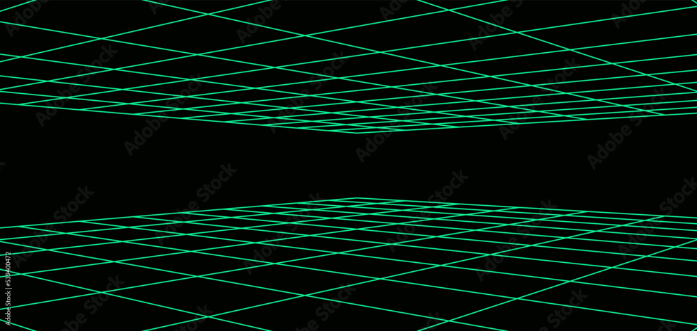 Poster retro futuristic double perspective grid. digital cyberspace. network connection structure. vector i