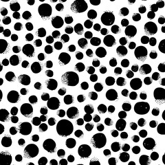 Seamless abstract pattern background, polka dots. Black ink stains on white. Fabric print, vector illustration.