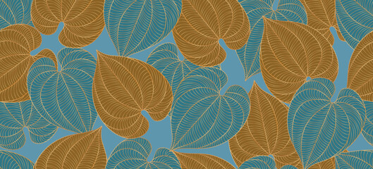 Tropical Leaves Seamless Pattern. Abstract Lines Leaves Background. Floral Wallpaper. Botanical Design for Prints, Surface, Home Decoration, Fabric. Vector Illustration.