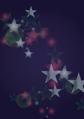 Vector Magical Glowing Background with Silver and Purple Falling Stars on Black. Sparkle Star Night Design. Glittery Confetti Frame. Cosmic Bokeh Light. Christmas and New Year Poster. Baby Fairy Print