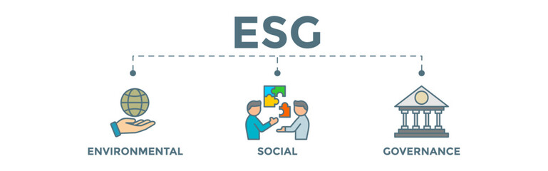 ESG - Environment Social Governance concept banner. Editable vector illustration for investment screening of corporate sustainability.