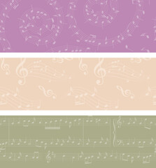 pastel colored vector backgrounds with abstract music notes - set of banners