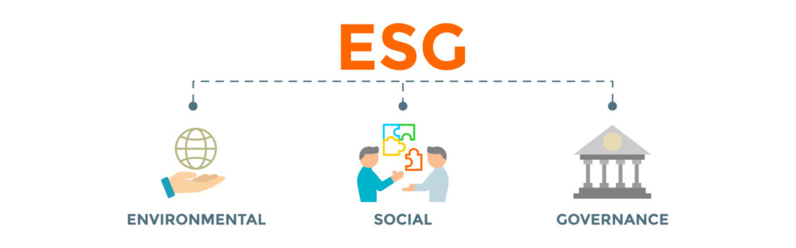ESG - Environment Social Governance concept banner. Editable vector illustration for investment screening of corporate sustainability.