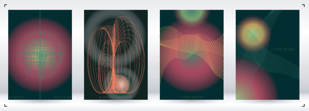 Minimal Minimal Geometric Vector Poster Design with Lines and Gradient Colorful Circles. Collection of Abstract Backgrounds for Covers, Flyers, Templates, Booklets, Cards, Brochures, Branding, etc.