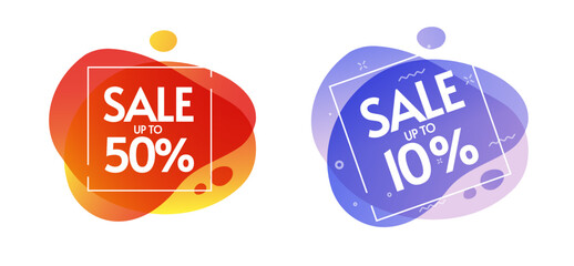 Discount offer tag sale icon vector abstract label, 10 and 50 percent special off price badge design, coupon clearance bubble banner set image
