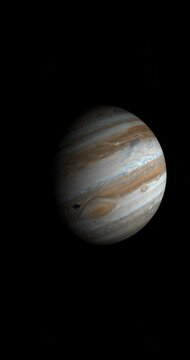 Satellite Amalthea, Jupiter V, orbiting around Jupiter planet. 4K Vertical
