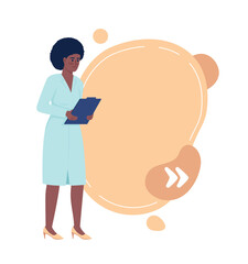 Medical consultation quote textbox with flat character. Doctor advice. Healthcare importance. Speech bubble with editable cartoon illustration. Creative quotation isolated on white background