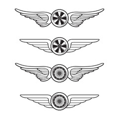 Naklejka premium Wheels with outstretched wings isolated on white background for racing club emblem design