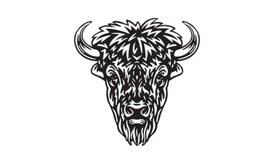 White background illustration of a buffalo. Vector illustration. Head illustration, vector, hand drawn, isolated on white background. © Janja