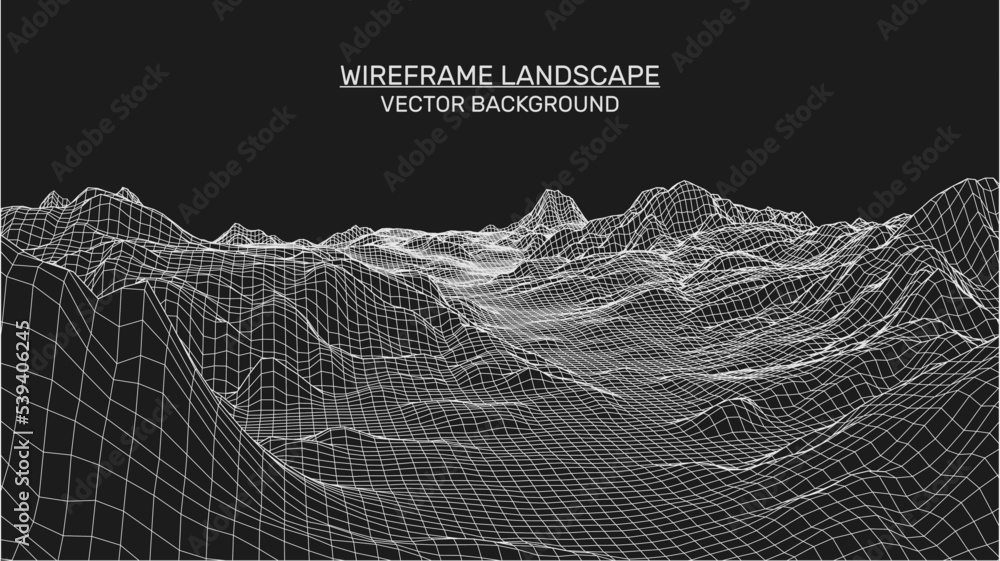 Poster abstract landscape background. mesh structure. polygonal wireframe background. 3d technology vector 