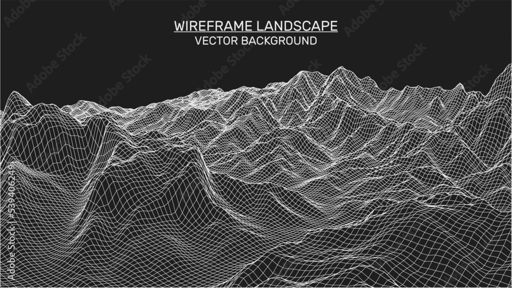 Poster abstract landscape background. mesh structure. polygonal wireframe background. 3d technology vector 