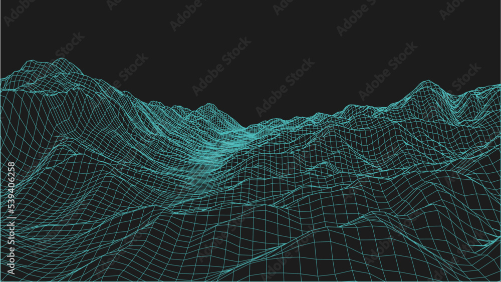 Wall mural Abstract landscape background. Mesh structure. Polygonal wireframe background. 3d technology vector illustration	