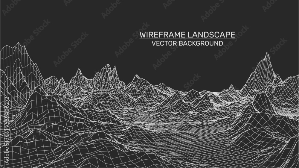 Poster abstract landscape background. mesh structure. polygonal wireframe background. 3d technology vector 