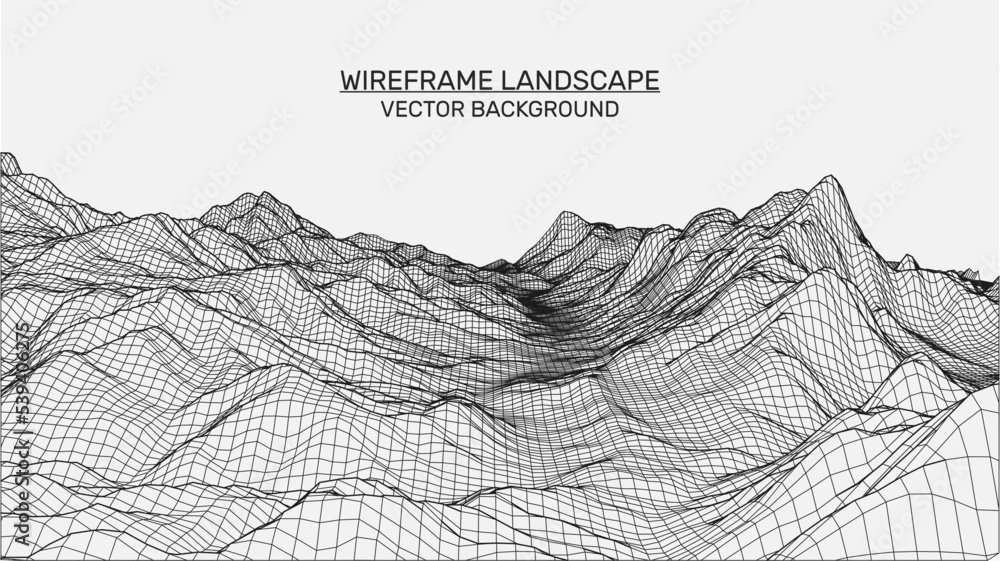 Poster abstract landscape background. mesh structure. polygonal wireframe background. 3d technology vector 