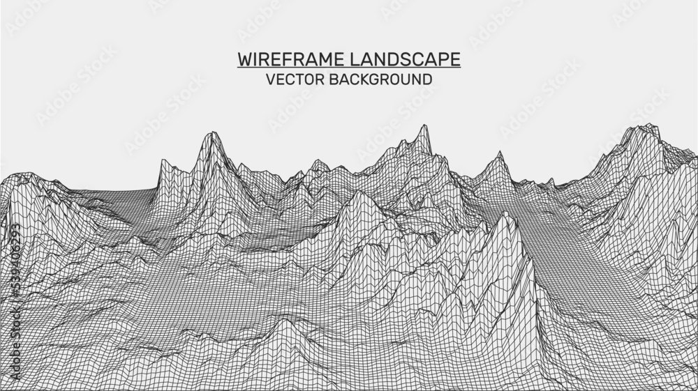 Poster abstract landscape background. mesh structure. polygonal wireframe background. 3d technology vector 