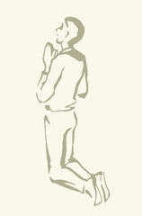 Vector drawing. Adult praying man
