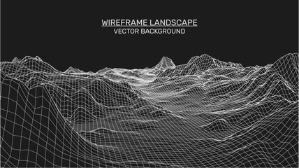 Abstract landscape background. Mesh structure. Polygonal wireframe background. 3d technology vector illustration	
