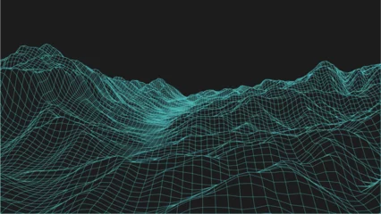 Fototapete Schwarz Abstract landscape background. Mesh structure. Polygonal wireframe background. 3d technology vector illustration   © slyvchuk