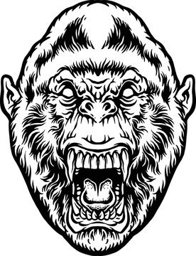 Monochrome Angry Gorilla Clipart Vector illustrations for your work Logo, mascot merchandise t-shirt, stickers and Label designs, poster, greeting cards advertising business company or brands.