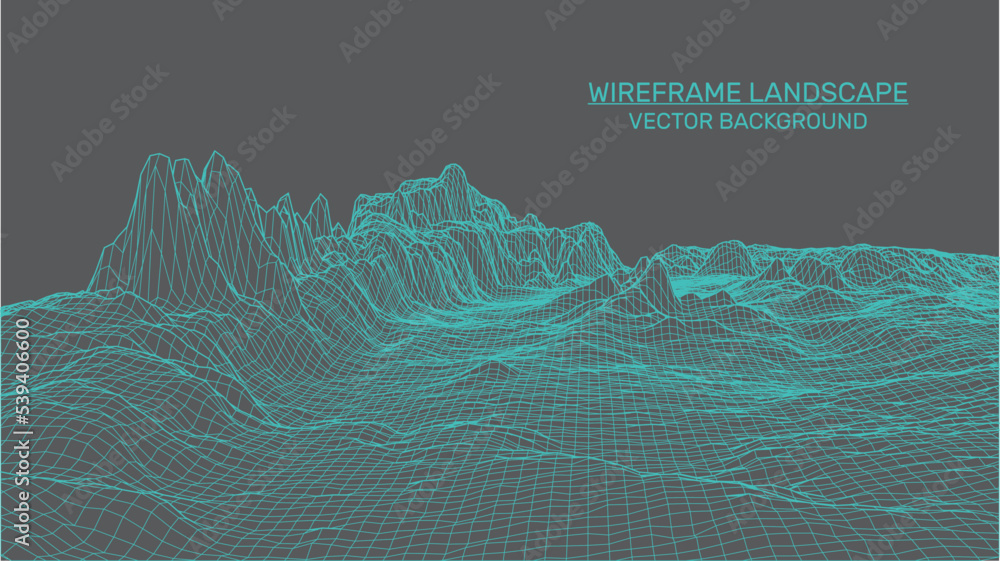 Poster abstract landscape background. mesh structure. polygonal wireframe background. 3d technology vector 